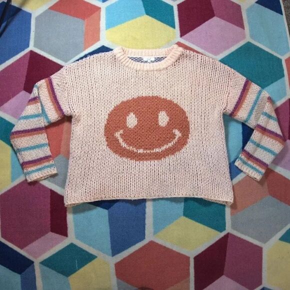 EASEL like you mean it smiley face sweater in coral Size large - Picture 1 of 2